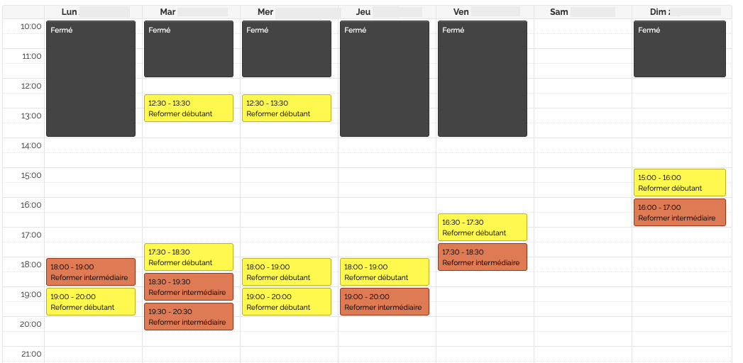 Horaire Pilates Reformers