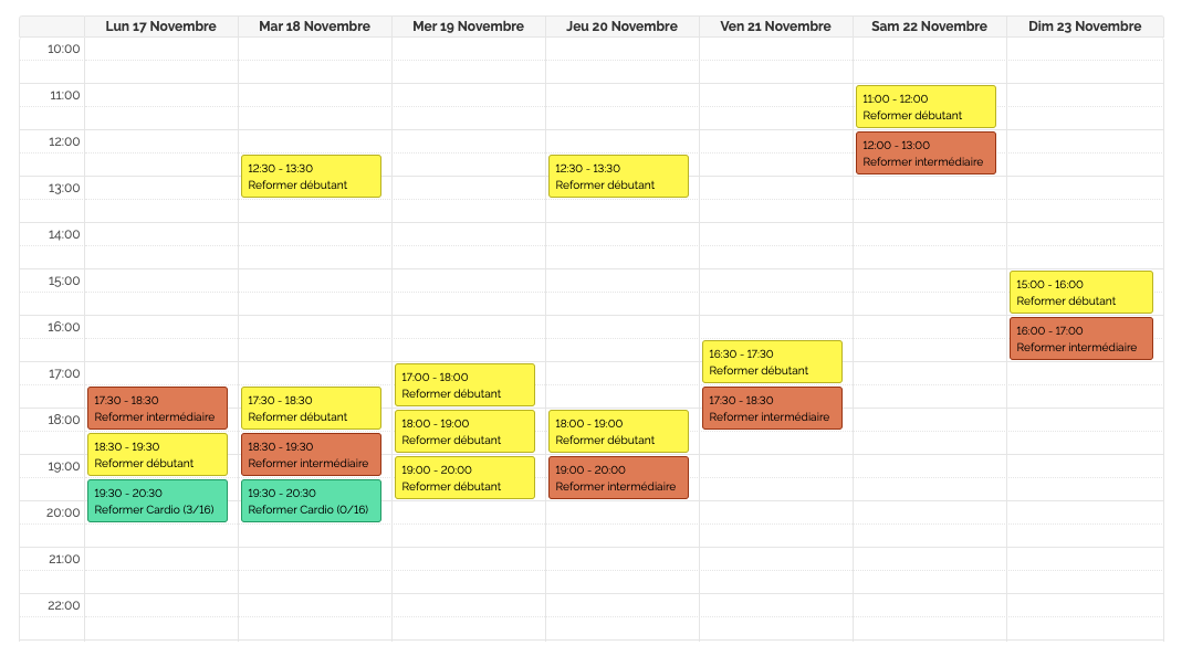 Horaire Pilates Reformers