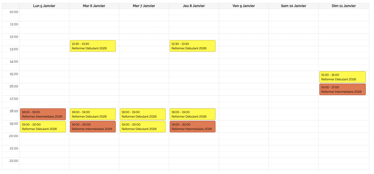 Horaire Pilates Reformers