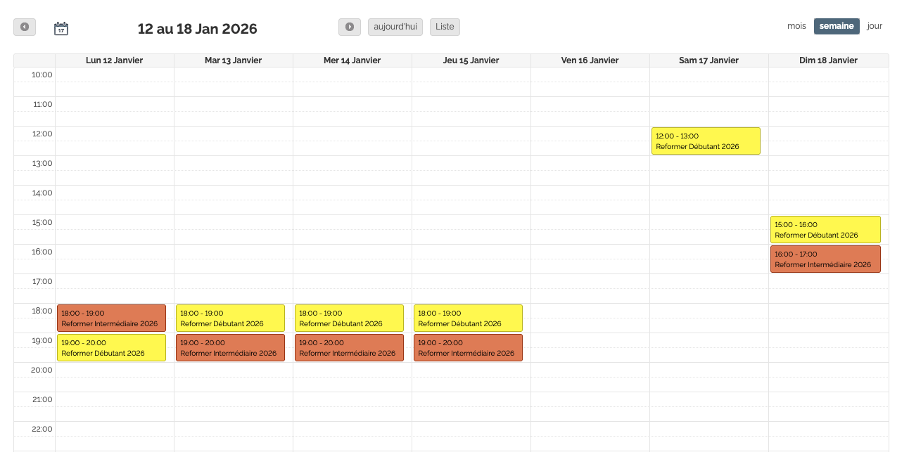 Horaire Pilates Reformers