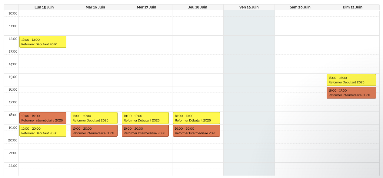 Horaire Pilates Reformers