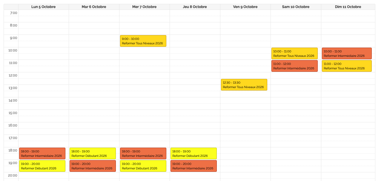 Horaire Pilates Reformers